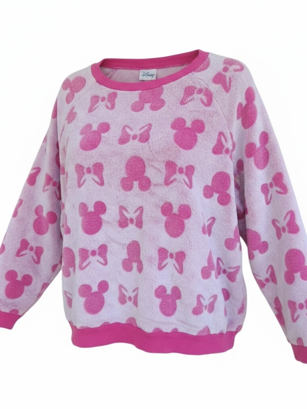 Disney Minnie Mouse Fleece Pullover Pink White XL Cozy Sweatshirt - Picture 8 of 8